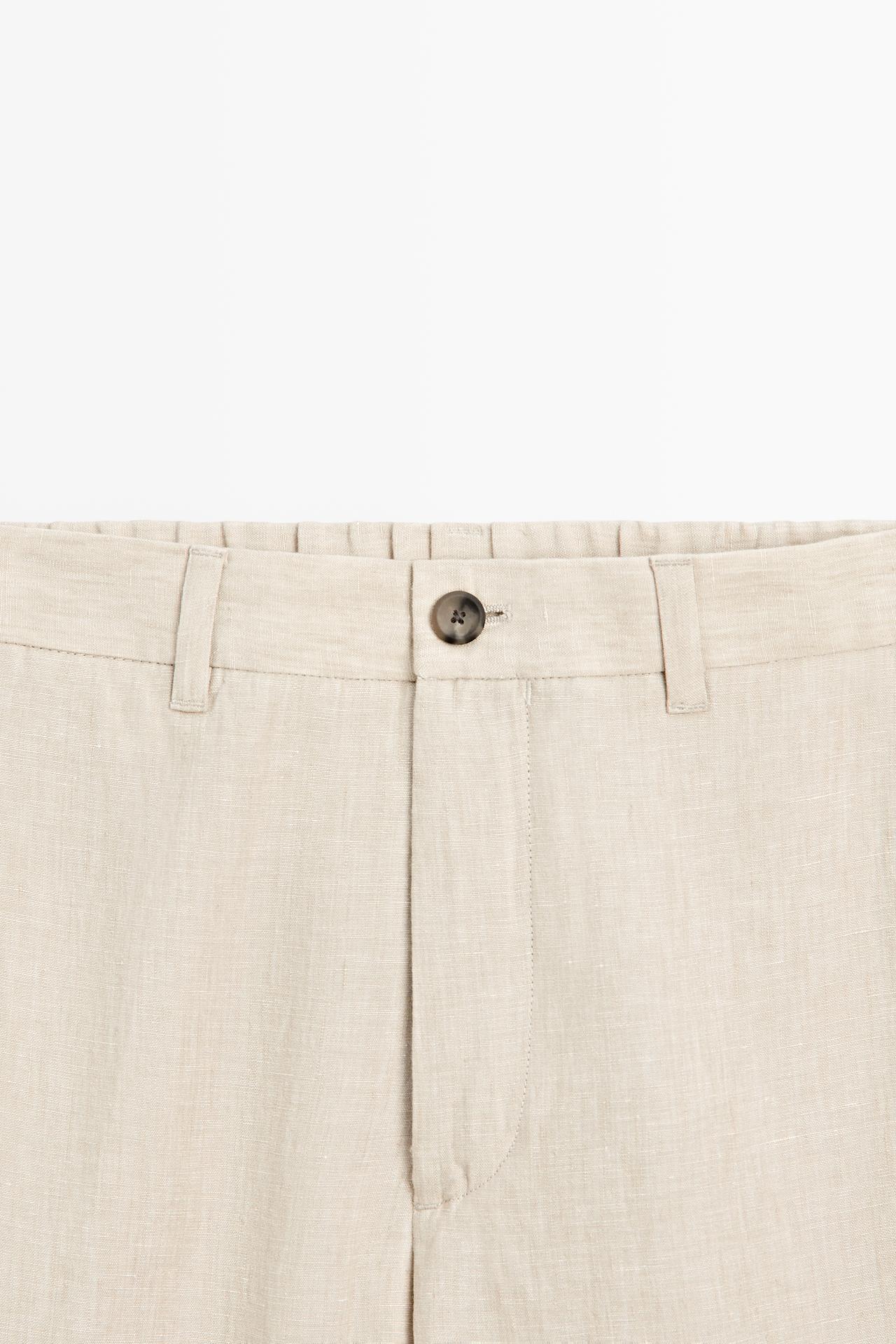 100% Linen Elastic-Waist Pants — Beige