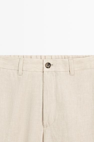 100% Linen Elastic-Waist Pants — Beige 2
