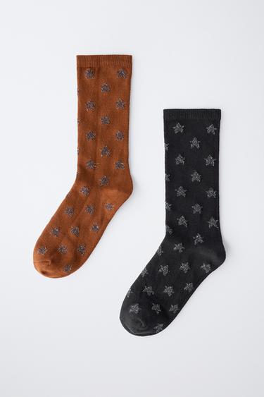 LOT DE DEUX CHAUSSETTES LONGUES ÉTOILES BRILLANTES - Noir de Zara - Image 3