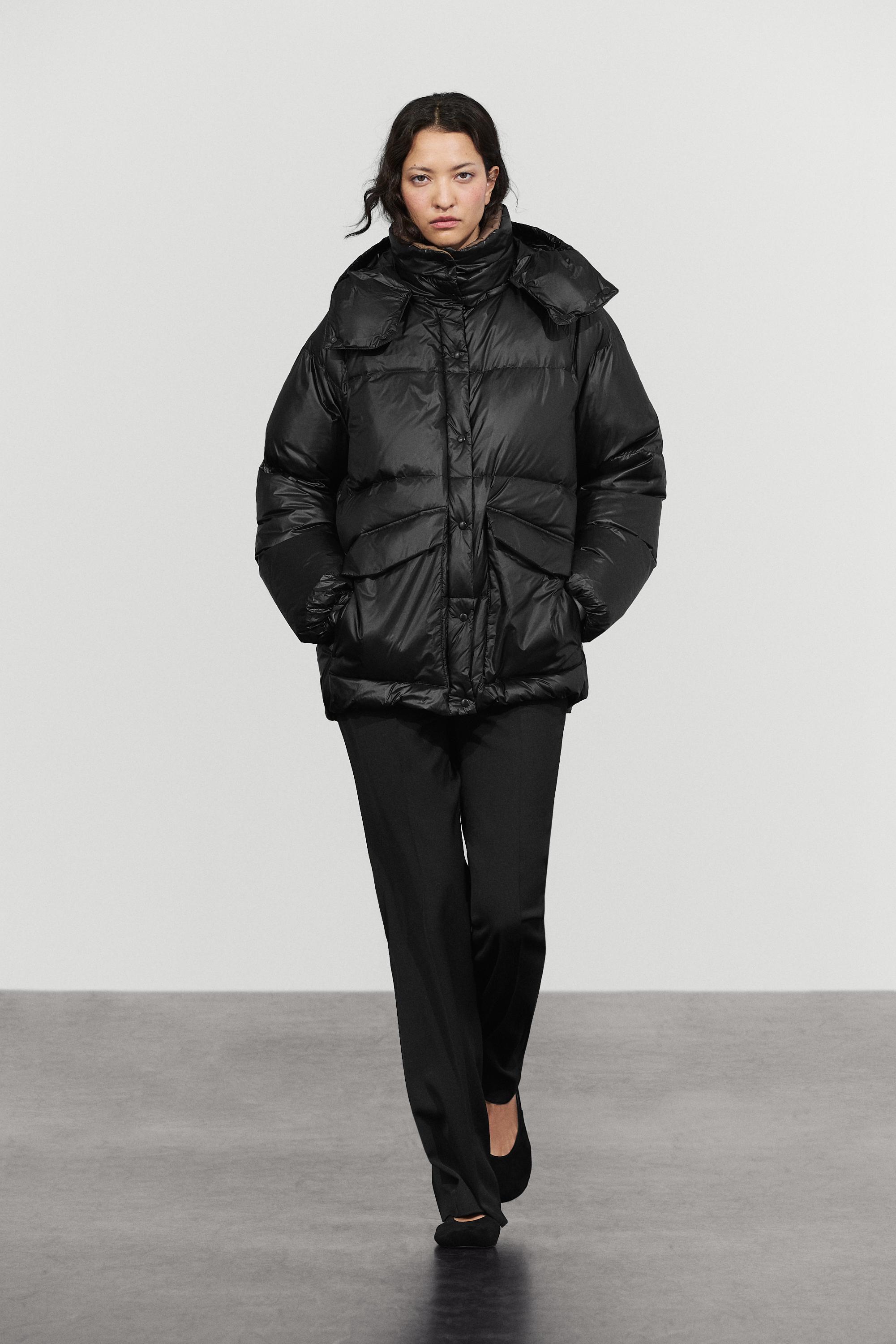 まいこ ZARAダウンジャケット ブラック Down jacket with contrast interior - Black | ZARA United States