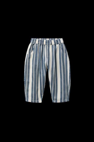 Zara STRIPED BALLOON TWILL PANTS - Blue / White