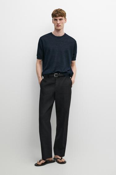 Zara 100% linen short sleeve knit sweater - Navy blue - Image 0