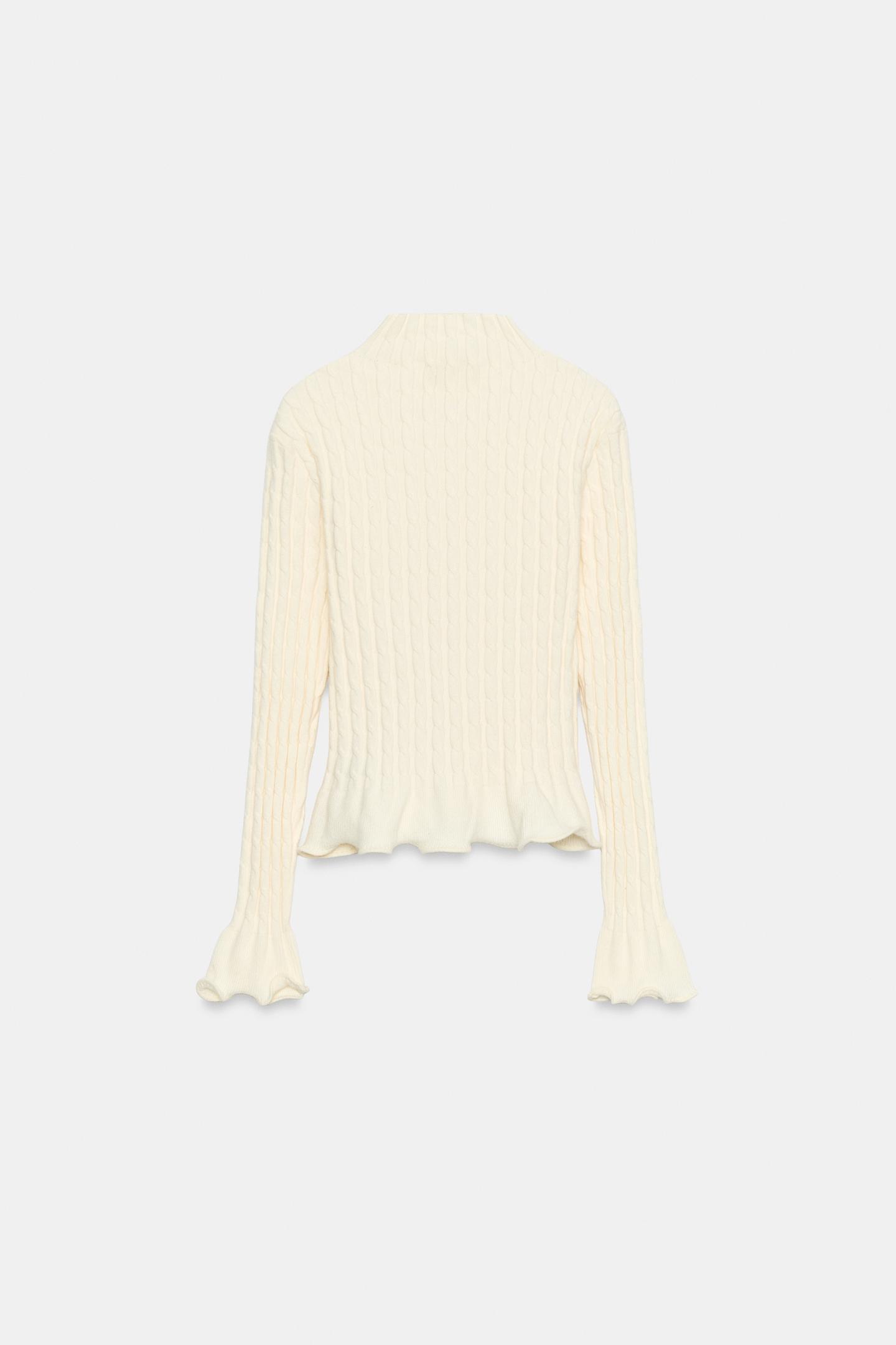 Женский свитер Zara Cable Knit Ruffle, цвет: Экрю — фото 9