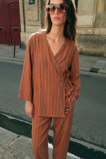 GESTREIFTE WICKELJACKE - Rostorange von Zara
