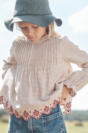 BLOUSE À CARREAUX VICHY BRODÉE ÉDITION LIMITÉE - bordeaux/écru de Zara - Image 1