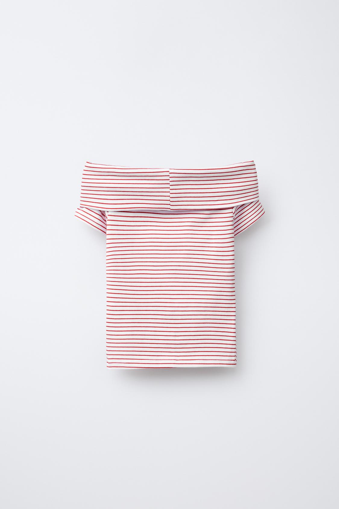 STRIPED OFF-THE-SHOULDER T-SHIRT