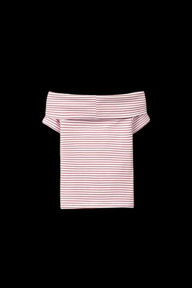 OFF-SHOULDER-T-SHIRT MIT STREIFEN - Rot / Weiß von Zara