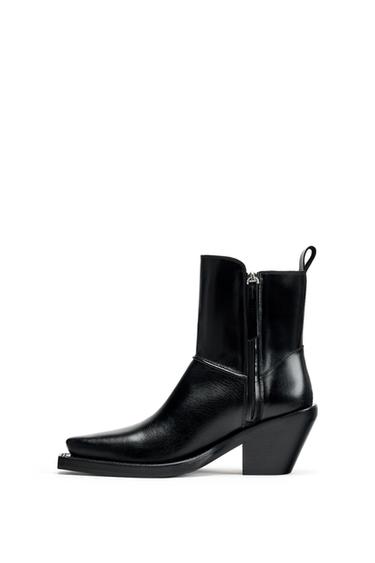 Zara LIMITED EDITION LEATHER COWBOY ANKLE BOOTS - Black