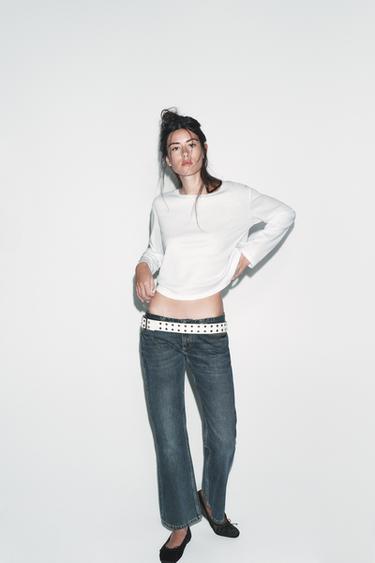 Zara LONG SLEEVE BOAT NECK T-SHIRT - White