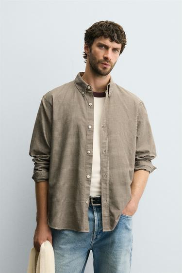 CAMISA REGULAR FIT CUADROS - Marrón / Crudo de Zara