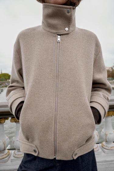 WOOL BLEND BOMBER JACKET WITH HIGH NECK - Light mink by Zara - Image 2