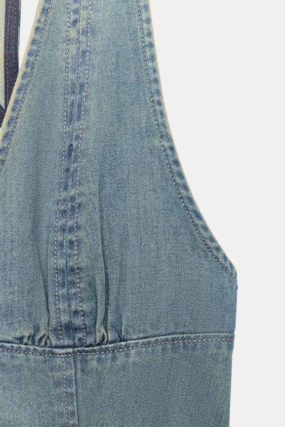 ROBE COURTE À ENCOLURE AMÉRICAINE - Bleu de Zara - Image 8