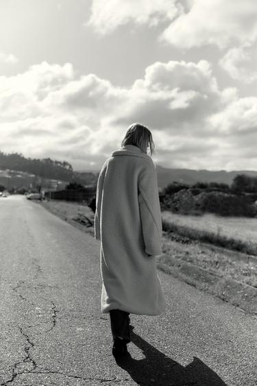 Zara LONG FLEECE COAT - Oyster-white