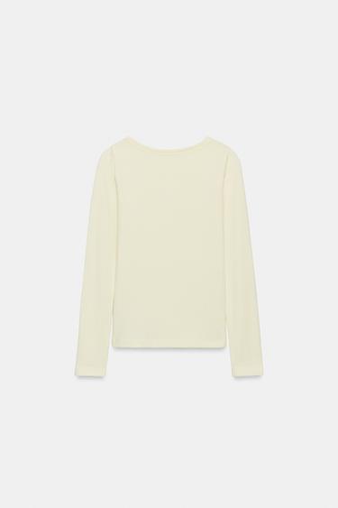 T-SHIRT COL BATEAU - Jaune de Zara - Image 4