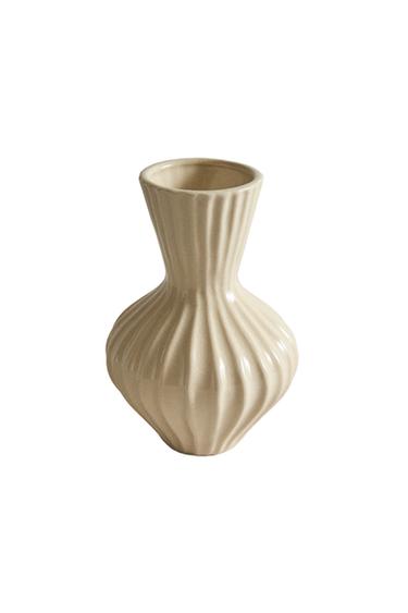 SMALL ENAMELLED STRIPED CERAMIC VASE - Cream by Zara