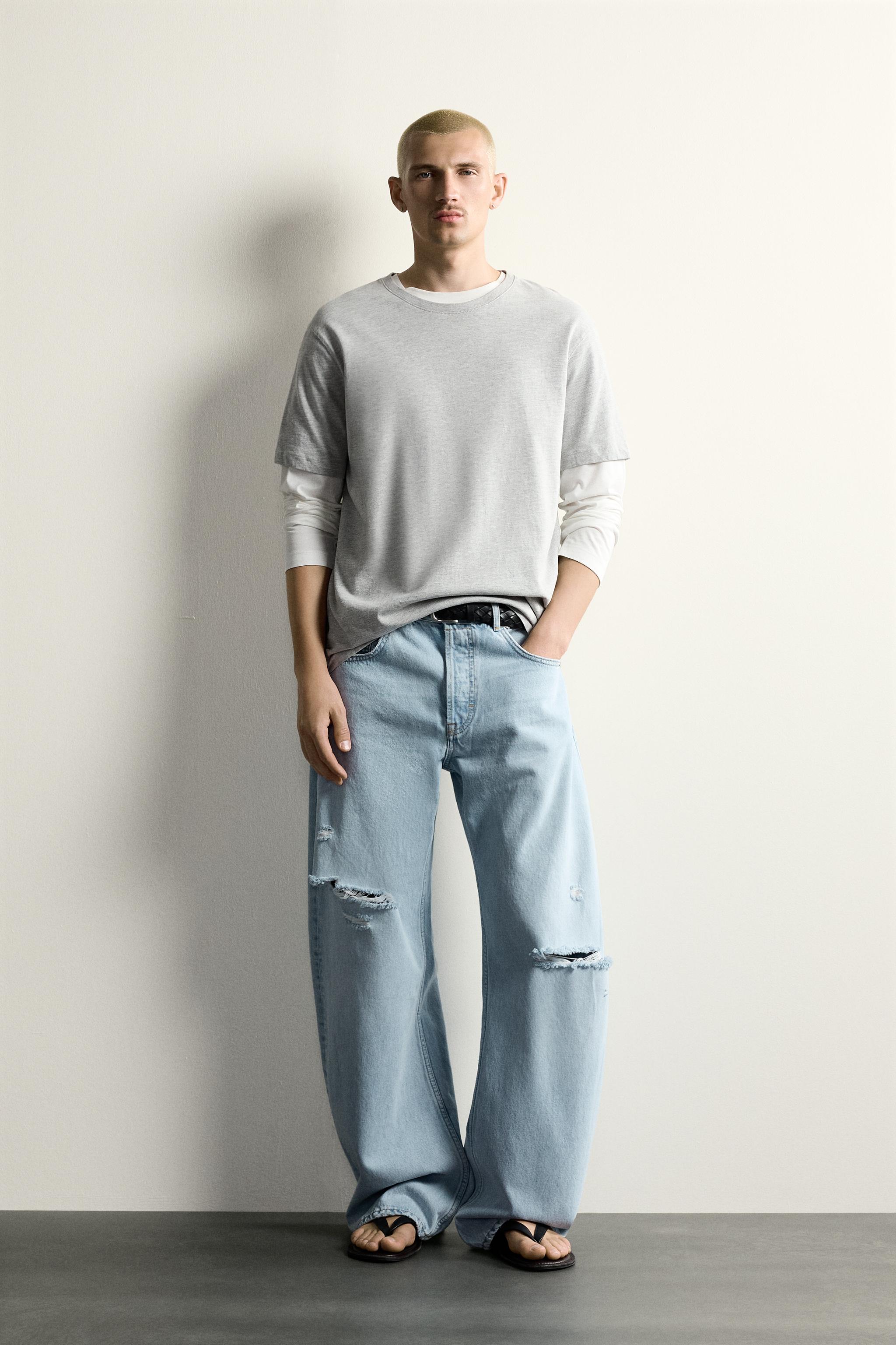 ダメージ加工バレルフィットデニムパンツ - ライトブルー | ZARA Japan