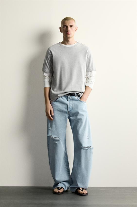 RIPPED BARREL FIT JEANS - Light blue by Zara - Image 0