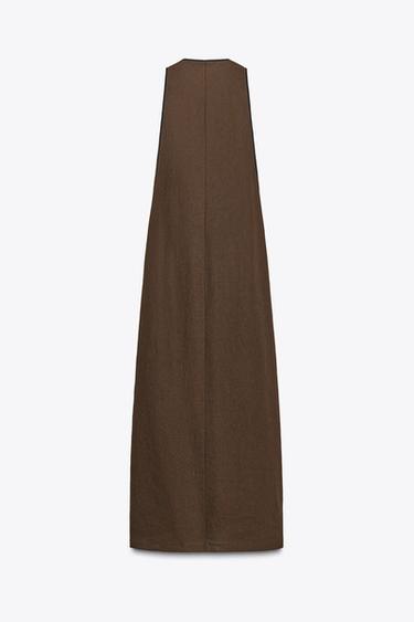 ROBE MI-LONGUE MÉLANGE LIN ZW COLLECTION - Chocolat de Zara - Image 6