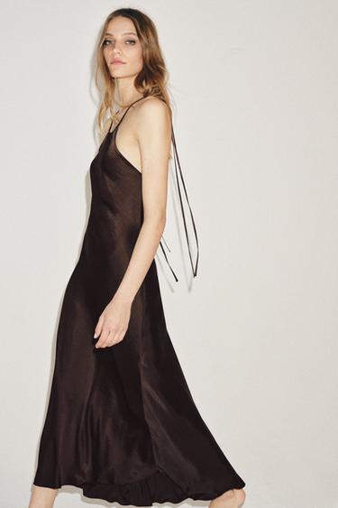 ZW COLLECTION SATIN HALTER DRESS - Brown by Zara - Image 4