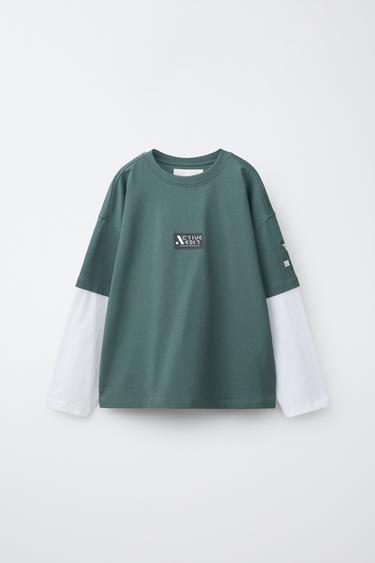 SPORTY DOUBLE-SLEEVE T-SHIRT - washed petrol by Zara - Image 0