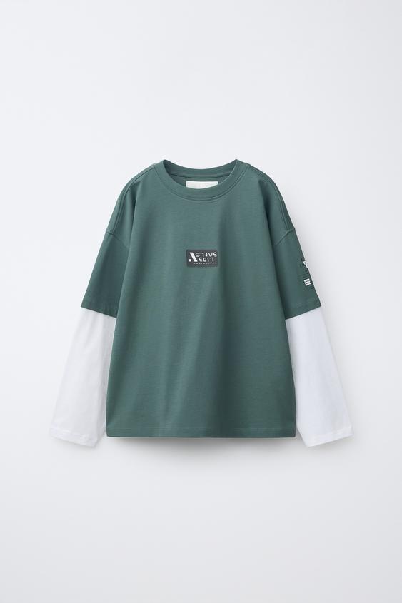 SPORTY DOUBLE-SLEEVE T-SHIRT - washed petrol by Zara - Image 0