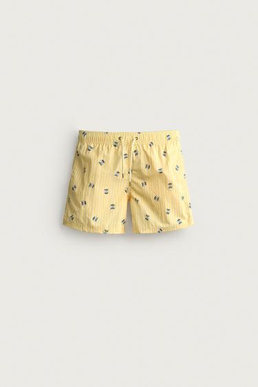 STRIPED MID-LENGTH SWIM TRUNKS — Yellow 1