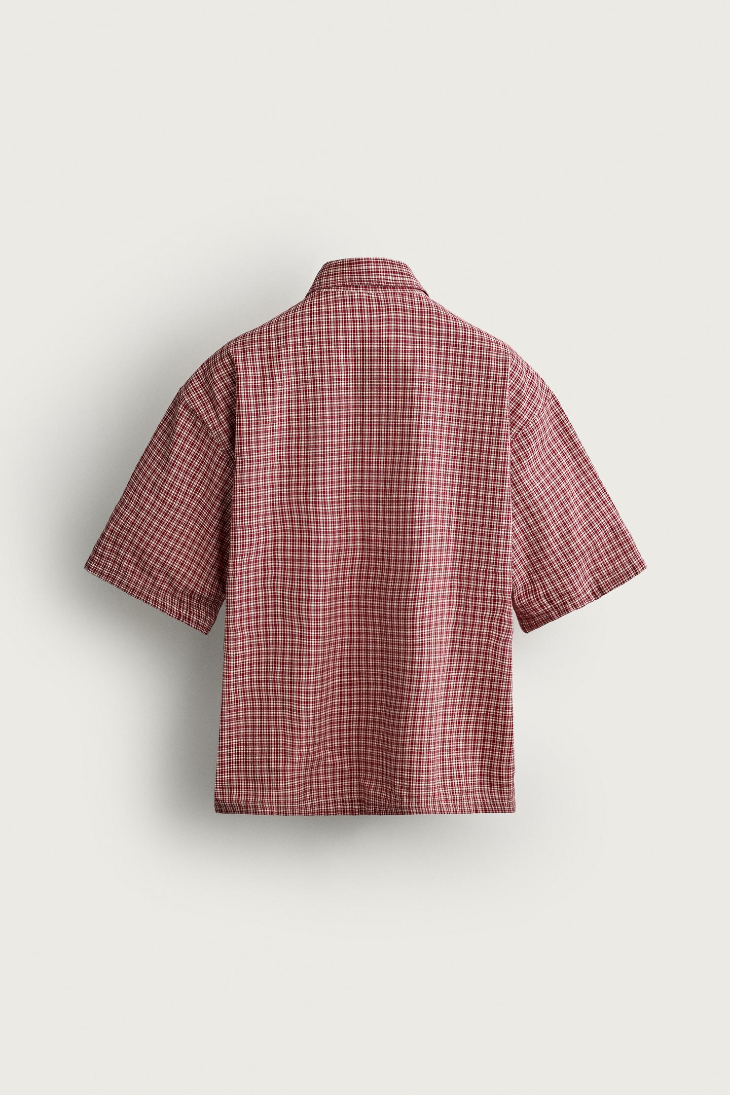 Мужская рубашка Zara Relaxed Fit Plaid, цвет: Красный / Тёмно-синий — фото 8