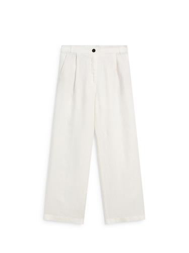Zara 100% linen wide-leg elasticated trousers - Oyster-white