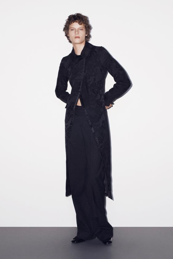 Zara ZW COLLECTION ASYMMETRIC JACQUARD COAT WITH FROG FASTENING - Black - Image 0