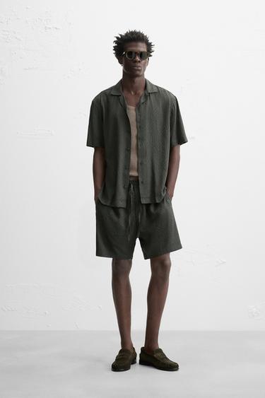 STRIPED JACQUARD SHIRT - Dark khaki by Zara - Image 0