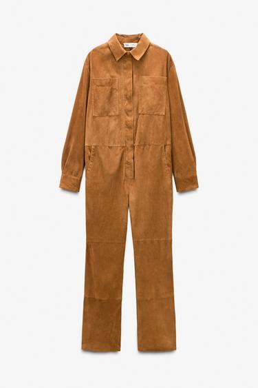 MACACÃO DE COURO SUEDE LIMITED EDITION - Camel-médio da Zara
