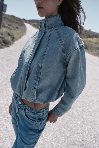 Z1975 HIGH-NECK DENIM BOMBER JACKET - Light blue by Zara - Image 5