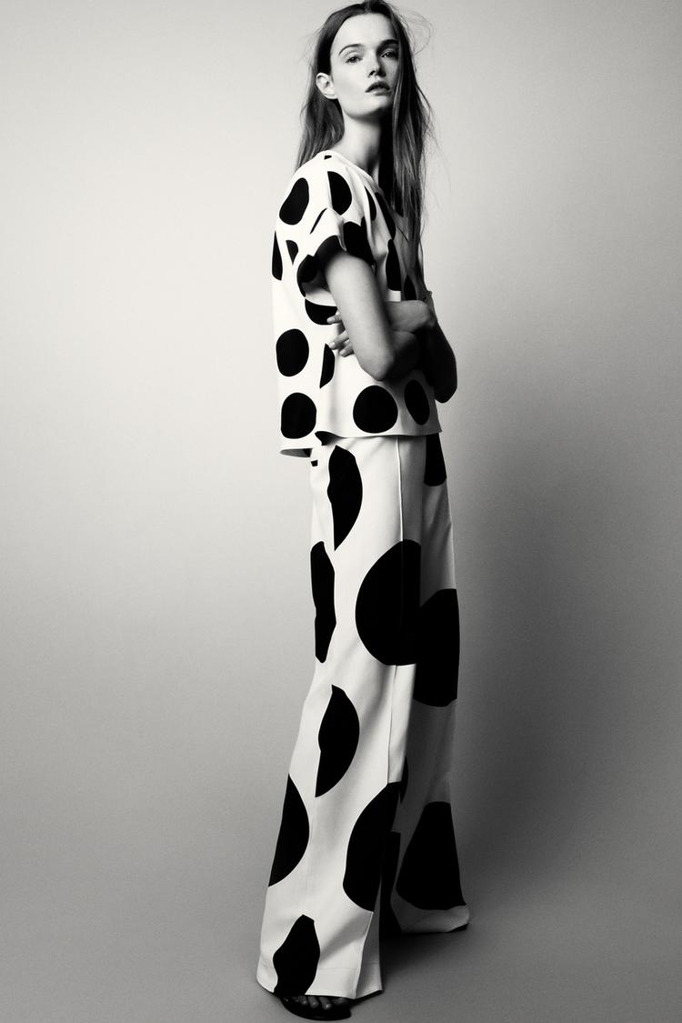 PANTALÓN ANCHO LUNARES ZW COLLECTION Negro Blanco ZARA Chile - Main Image