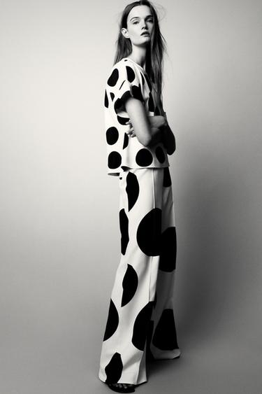 Zara ZW COLLECTION POLKA DOT WIDE-LEG PANTS - Black / White - Image 0