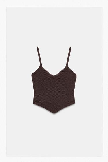 Zara V-NECK KNIT TOP - Brown