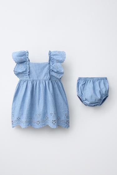 VESTIDO Y BRAGUITA DENIM BORDADO - Azul medio de Zara