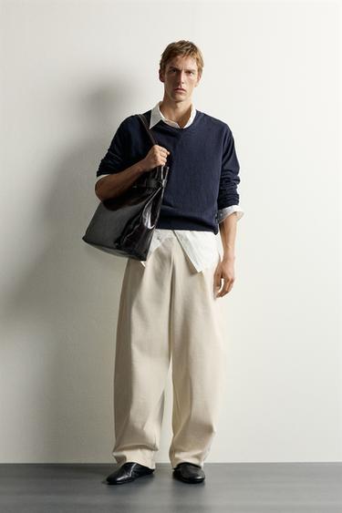 PANTALÓN BALLOON FIT RIB COMPACTO - Crudo de Zara - Imagen 0