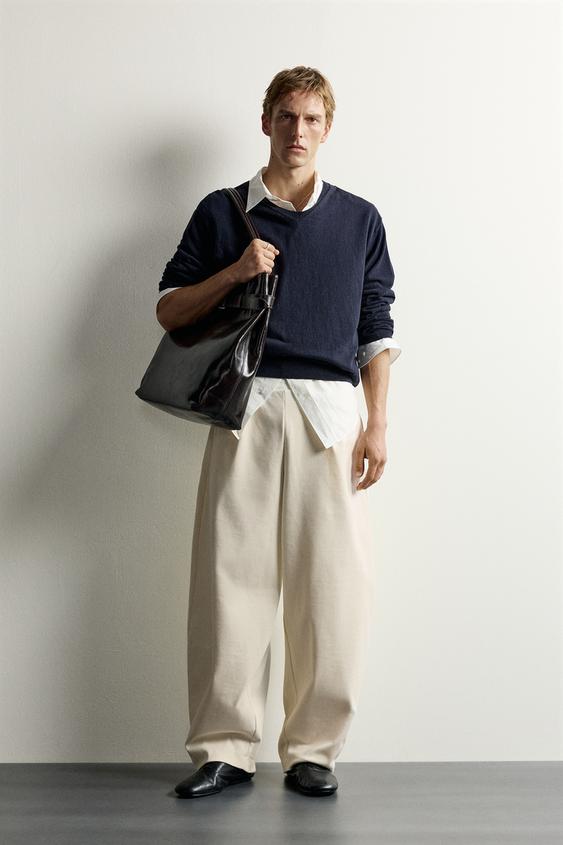 PANTALÓN BALLOON FIT RIB COMPACTO - Crudo de Zara - Imagen 0