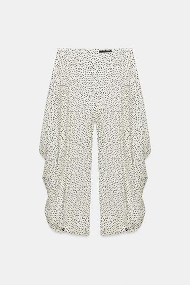 Zara ZW COLLECTION DRAPED PRINTED PANTS - Ecru / Black