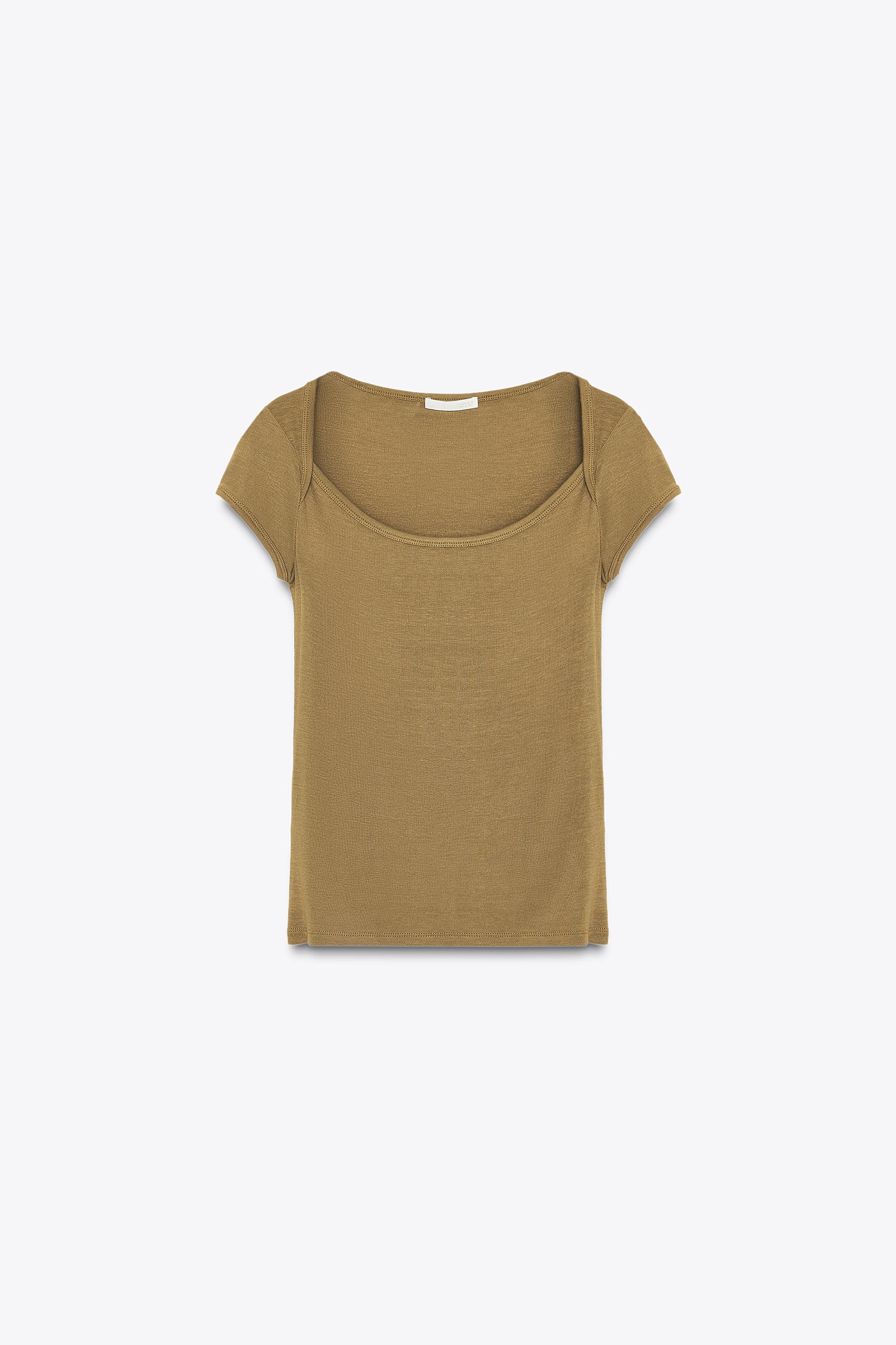 SQUARE NECK T-SHIRT - White | ZARA India SQUARE NECK T-SHIRT - White | ZARA India