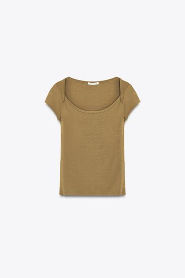 Zara 方領 T 恤 - 綠色