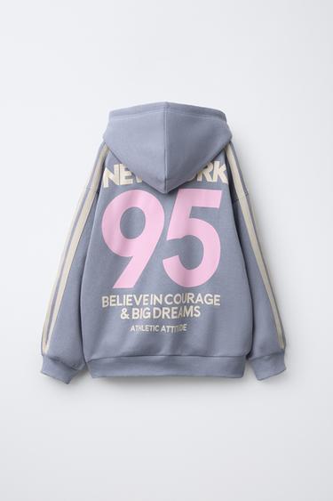SWEAT À CAPUCHE À BANDES - Bleu moyen de Zara - Image 1
