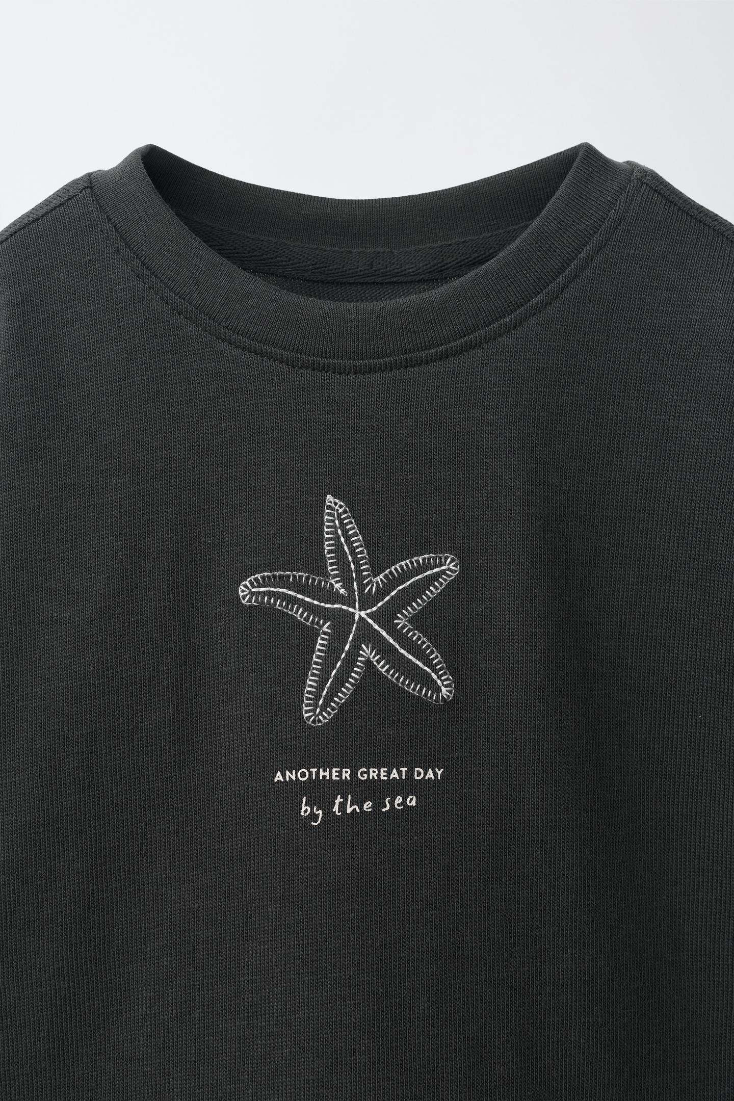 Детская футболка Zara Embroidered, цвет: Тёмный антрацитовый — фото 4