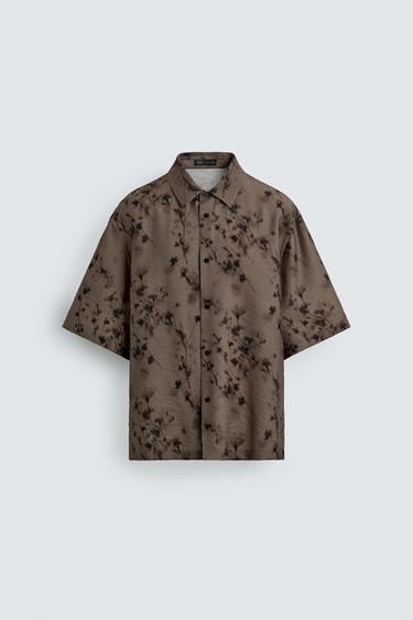 Zara FLOWY ABSTRACT PRINT SHIRT - Brown