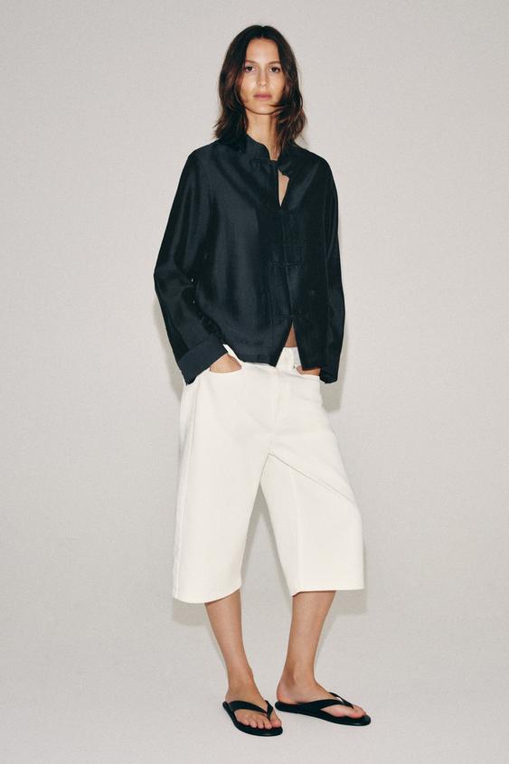 ZW COLLECTION MID-WAIST DENIM BERMUDA SHORTS - White by Zara - Image 0