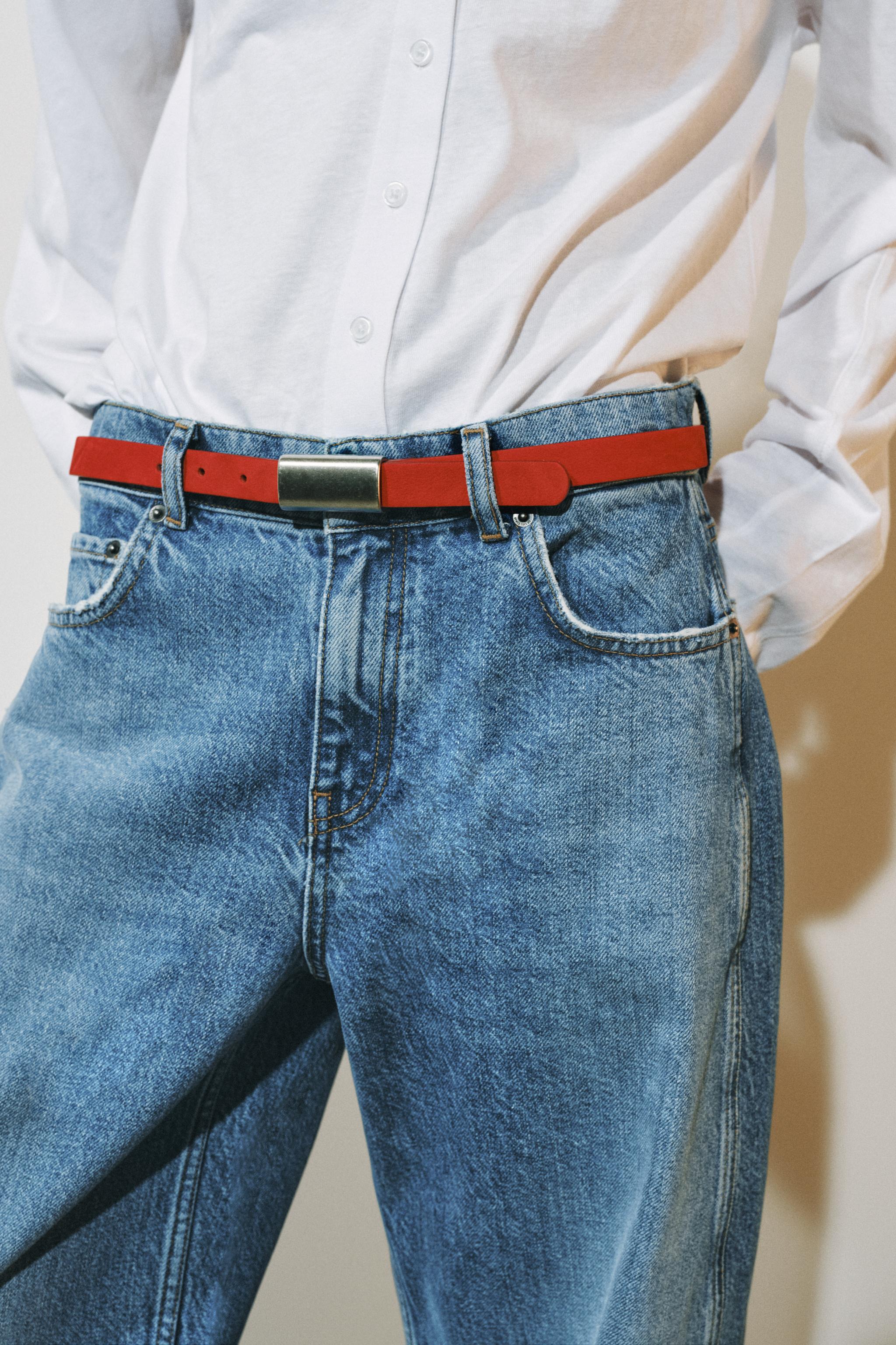 100% LEATHER BUCKLE BELT — Red