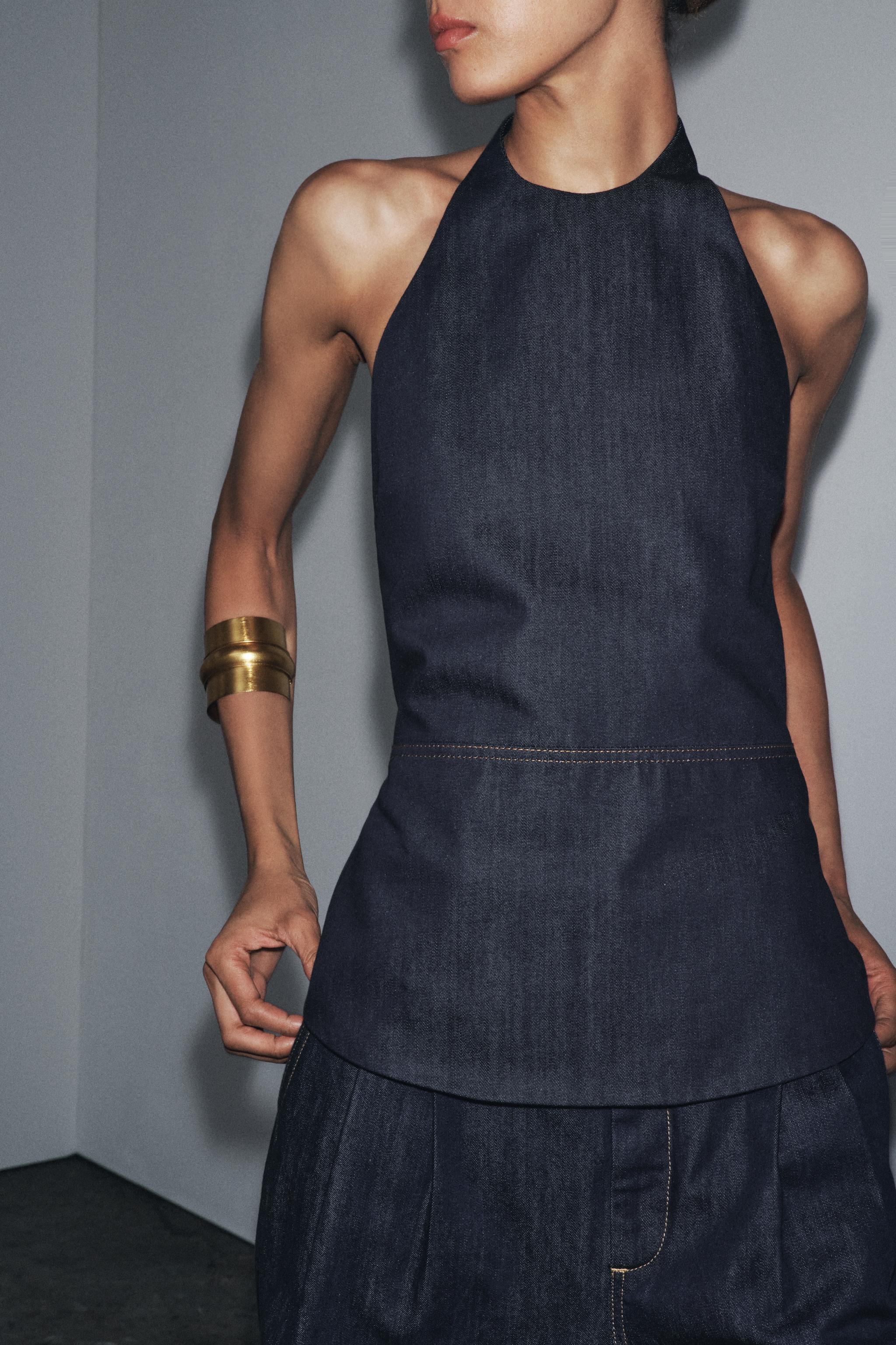 ZW COLLECTION DENIM HALTER TOP - Blue | ZARA United States