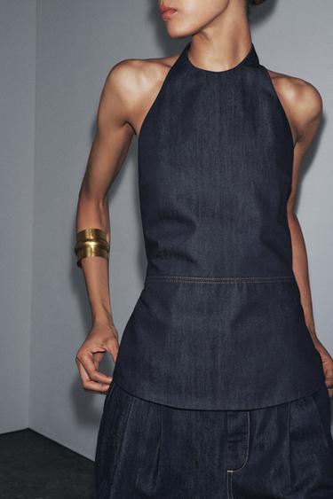 TOP HALTER DENIM ZW COLLECTION - Bleu de Zara - Image 3