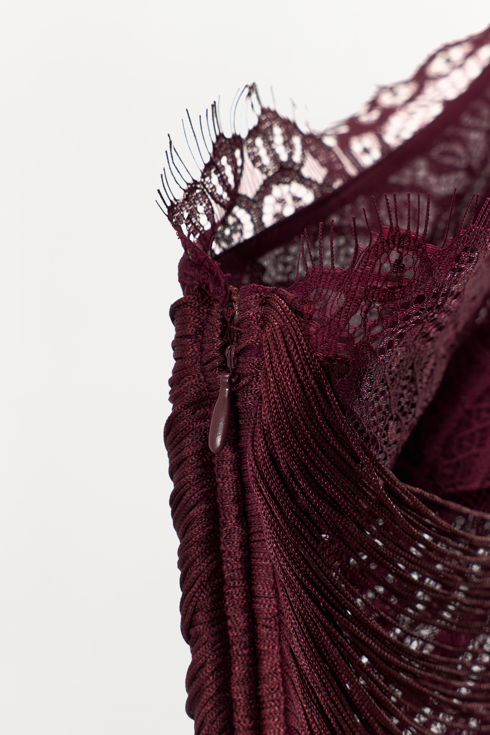 FRINGED LACE HALTER DRESS - Burgundy | ZARA United States