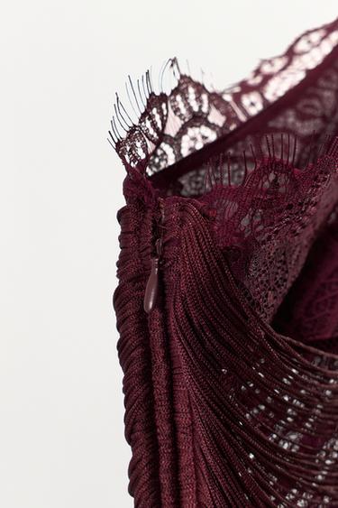 HALTER LACE FRINGE DRESS - Burgundy by Zara - Image 5